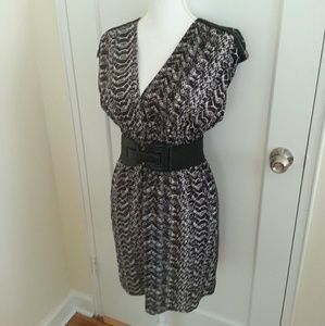 Black Print Mini Dress with Belt